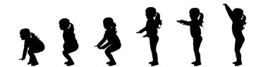 Vektör siluet simgeler küçük kızlar beyaz arka plan üzerinde egzersiz.