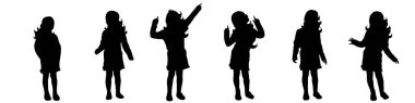 Vektör siluet simgeler beyaz arka plan üzerinde küçük kızlar.