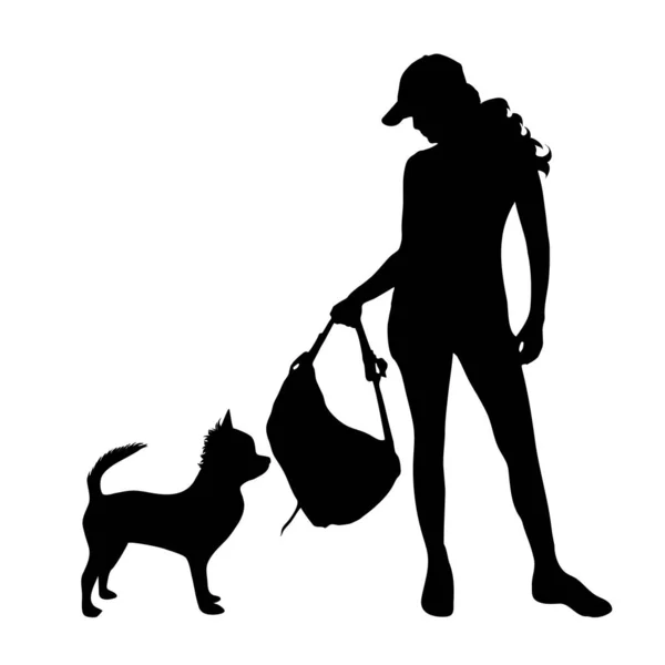 Silhouette Vectorielle Femme Avec Chien Sur Fond Blanc — Image vectorielle