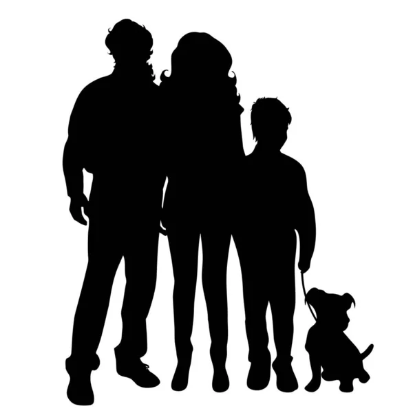 白い背景の上の犬と家族のベクトル シルエット — ストックベクタ