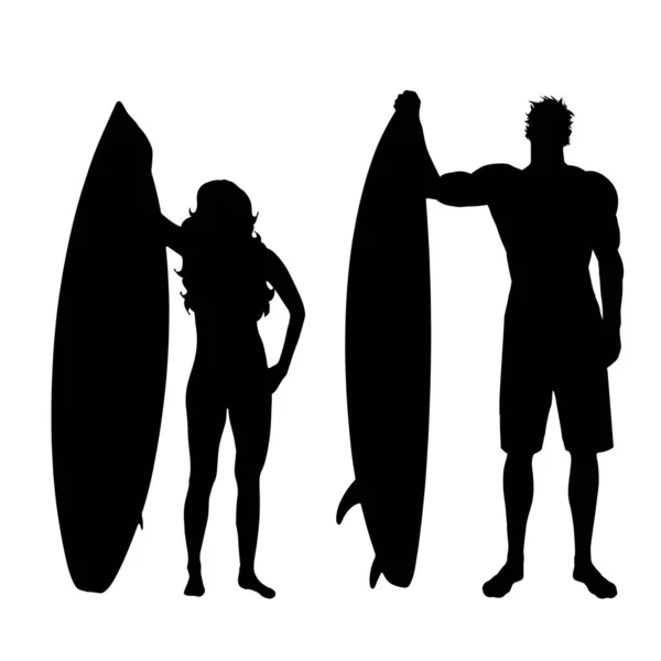 Sylwetka Wektor Surferów Białym Tle — Wektor stockowy