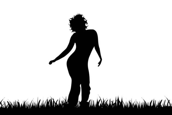Silhouette Vectorielle Femme Dans Nature Sur Fond Blanc — Image vectorielle