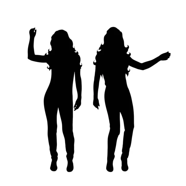 Vektorsilhouette Zweier Junger Frauen Die Auf Weißem Hintergrund Tanzen — Stockvektor