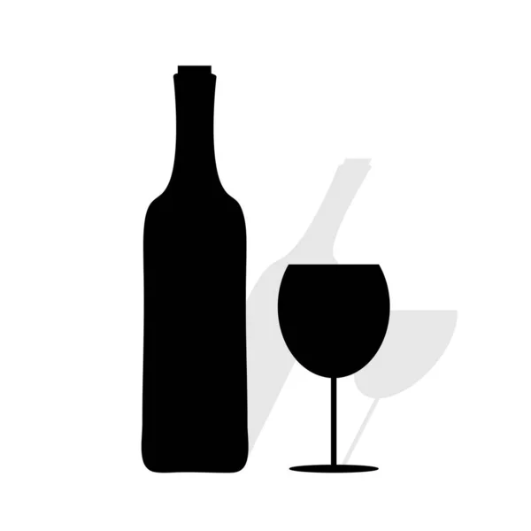 Silueta Vectorial Botella Vino Sobre Fondo Blanco — Vector de stock