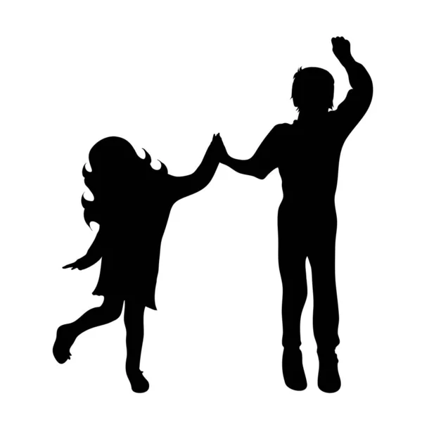 Vector Silhouette Siblings White Background — Stock Vector