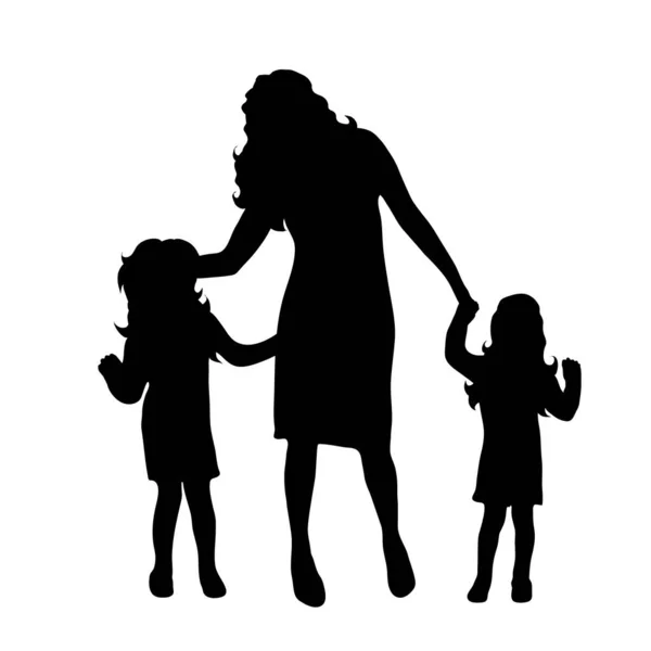 Silhouette Vectorielle Famille Sur Fond Blanc — Image vectorielle