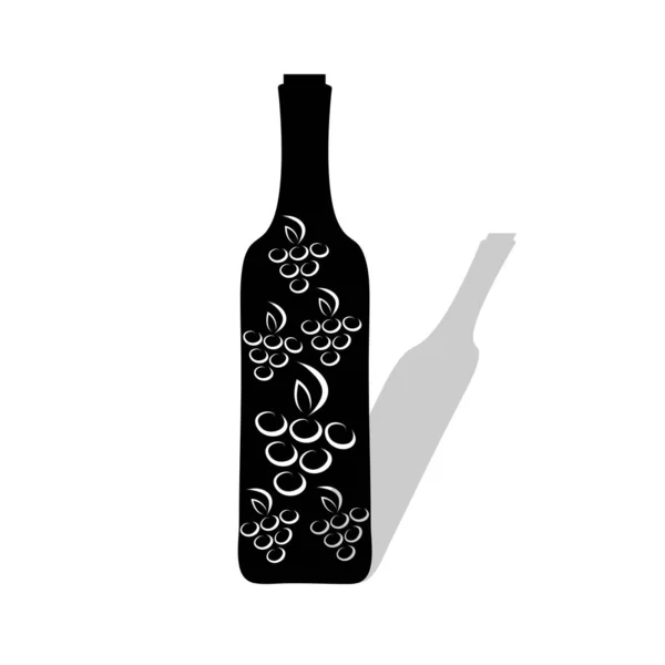Vektor Silhouette Einer Flasche Wein Auf Weißem Hintergrund — Stockvektor