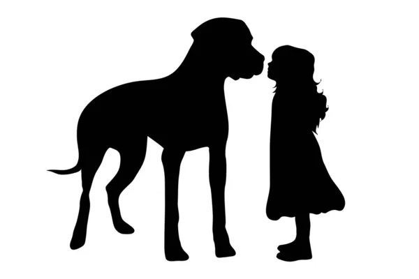 Vector Silhouette Little Girl Dog White Background — Stock Vector