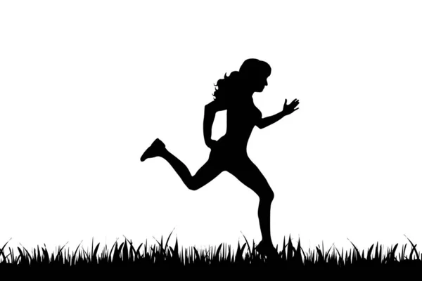 Διάνυσμα Σιλουέτα Του Κορίτσι Τρέχει Στο Γρασίδι Λευκό Φόντο — Διανυσματικό Αρχείο