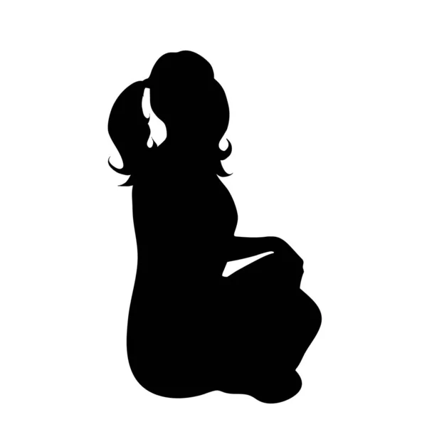 Vector Silhouette Girl Sitting Lotus Pose White Background — Stock Vector