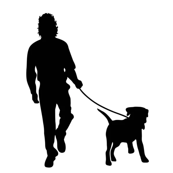 Silhouette Vettoriale Dell Uomo Con Cane Sfondo Bianco — Vettoriale Stock