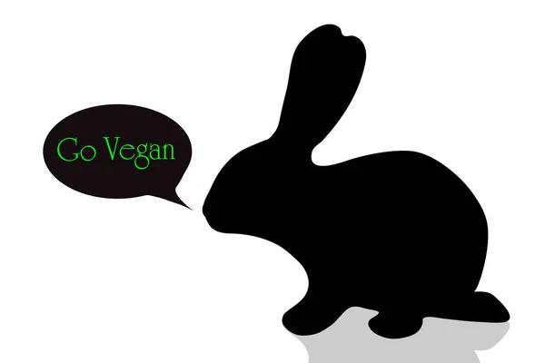 Vector Silhouette Rabbit Inscription Vegan White Background — Stock Vector