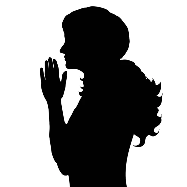 妇女的向量剪影祈祷在白色背景 — 图库矢量图片