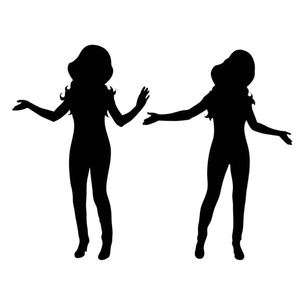 Vector Silhouet Van Twee Jonge Vrouwen Witte Achtergrond — Stockvector