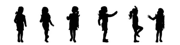 Vektor Silhouette Ikonen Von Kleinen Mädchen Auf Weißem Hintergrund — Stockvektor
