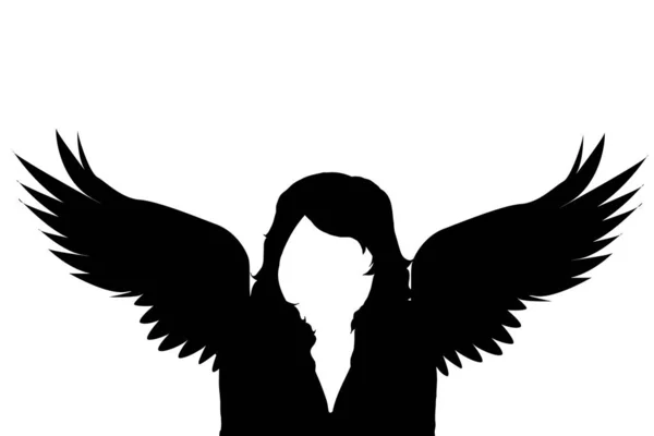 白い背景の上の翼を持つ女性のベクトル シルエット — ストックベクタ