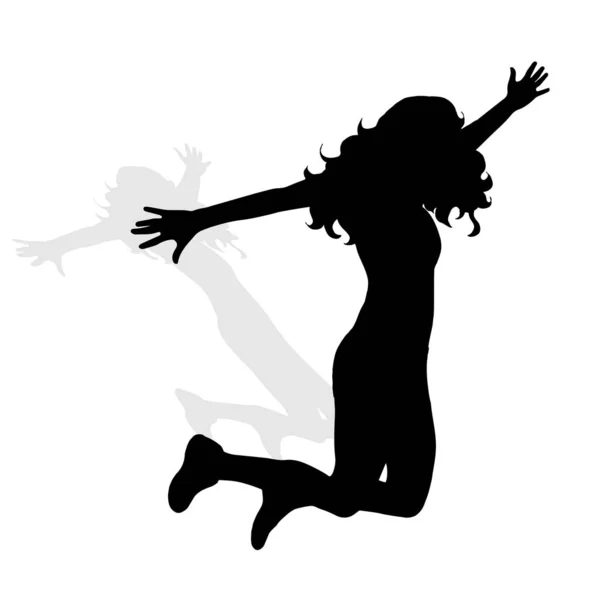 Vektor Silhouette Von Mädchen Springen Auf Weißem Hintergrund — Stockvektor
