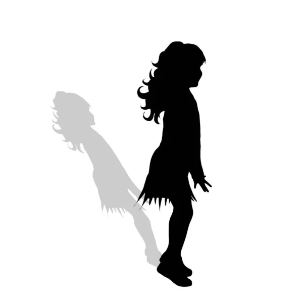 Vektor Silhouette Eines Kleinen Mädchens Auf Weißem Hintergrund — Stockvektor