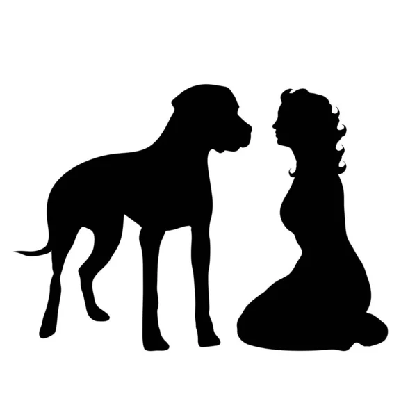 Διάνυσμα Σιλουέτα Της Γυναίκας Σκυλί Λευκό Φόντο — Διανυσματικό Αρχείο
