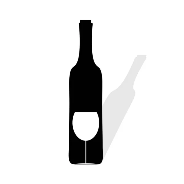 Vektor Silhouette Der Flasche Wein Und Weinglas Auf Weißem Hintergrund — Stockvektor