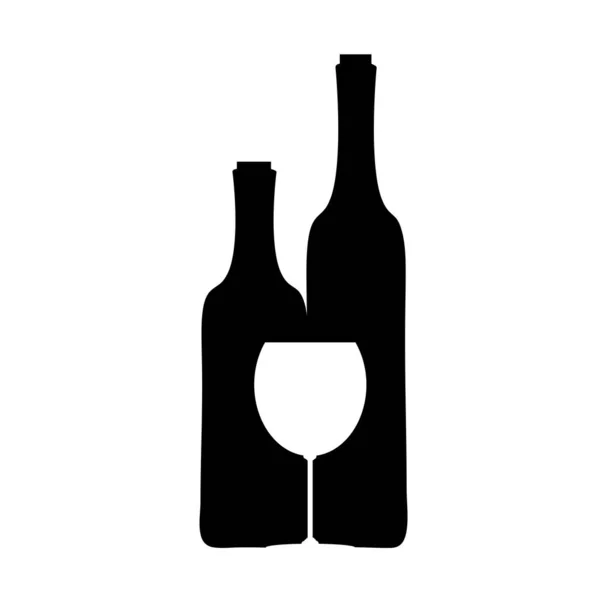 Şişe Şarap Bardağı Beyaz Zemin Üzerine Siluet Vektör — Stok Vektör