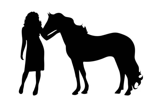 Silhouette Vettoriale Una Donna Con Cavallo Sfondo Bianco — Vettoriale Stock