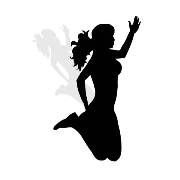 Векторный Силуэт Девушки Прыгающей Белом Фоне — стоковый вектор