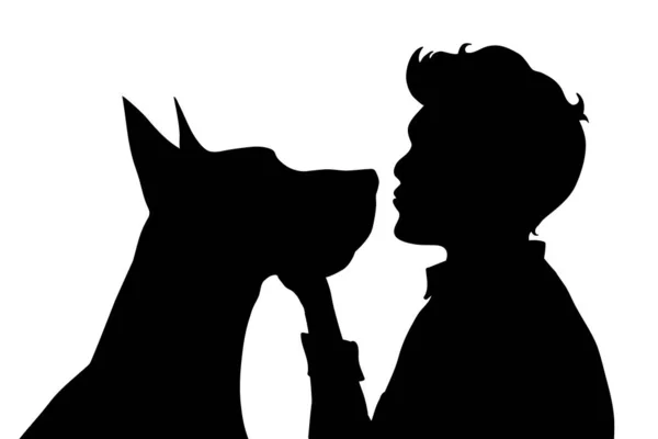 Silhouette Vectorielle Homme Avec Chien Sur Fond Blanc — Image vectorielle