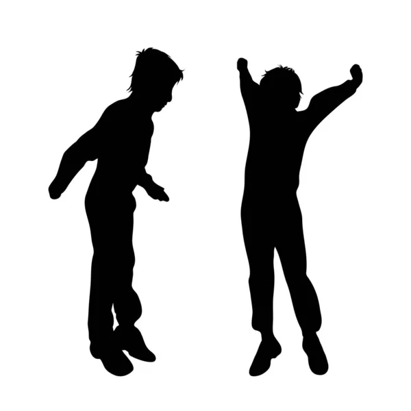 Vector Silhouette Icons Two Little Boys Having Fun White Background — Stock Vector