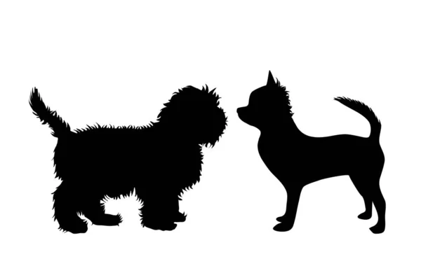 Ilustración Vectorial Dos Lindos Perritos Sobre Hierba Fondo Blanco — Vector de stock