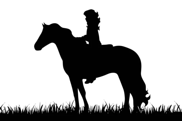Διάνυσμα Σιλουέτα Ενός Παιδιού Άλογο Άσπρο Φόντο — Διανυσματικό Αρχείο