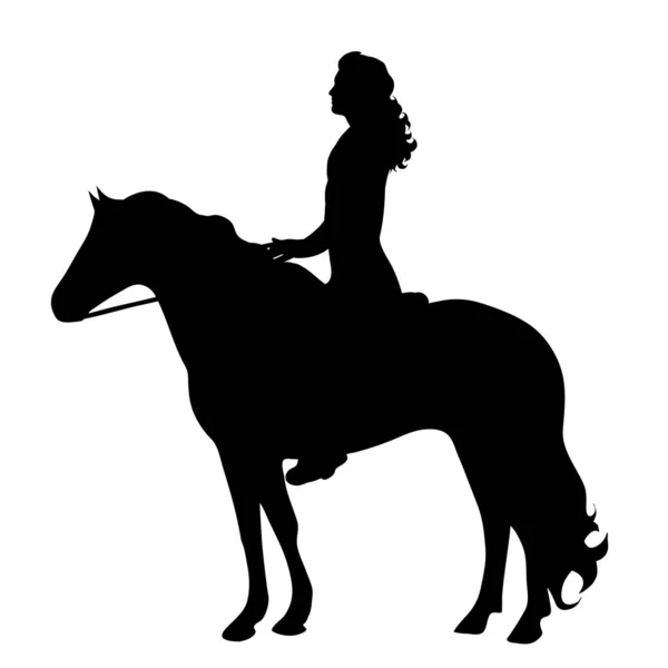 Silhouette Vettoriale Una Donna Cavallo Sfondo Bianco — Vettoriale Stock