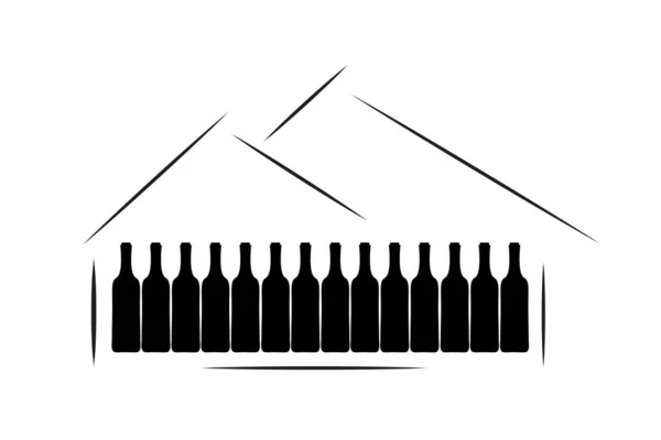 Şişe Şarap Beyaz Zemin Üzerine Siluet Vektör — Stok Vektör