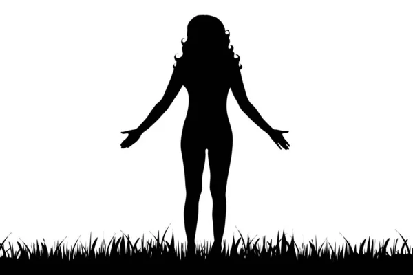 Silhouette Vectorielle Femme Dans Nature Sur Fond Blanc — Image vectorielle