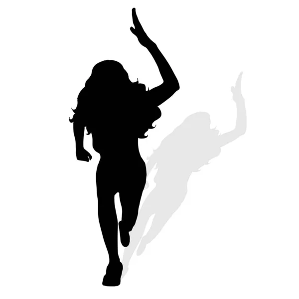Vector Silhouette Girl Running White Background — Stock Vector