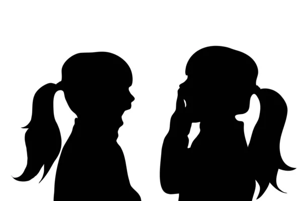 Silhouette Vectorielle Deux Petites Filles Sur Fond Blanc — Image vectorielle