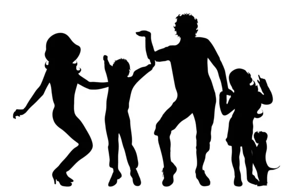 Vector Silhouette Family Dancing White Background — Stock Vector