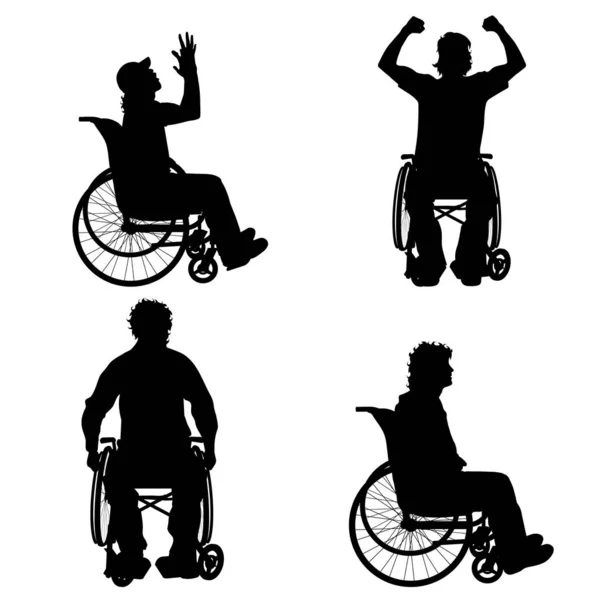 Vector Silhouette Man Wheelchair White Background — Stock Vector