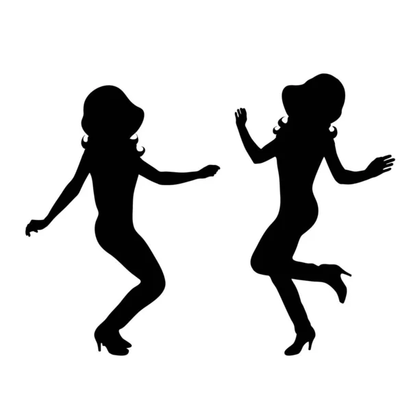 Silhouette Vectorielle Deux Jeunes Femmes Dansant Sur Fond Blanc — Image vectorielle