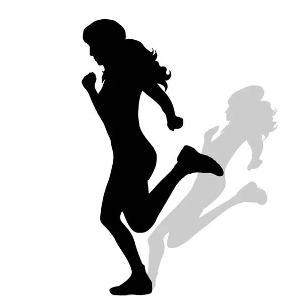 Vector Silhouette Slim Woman Running White Background — Stock Vector