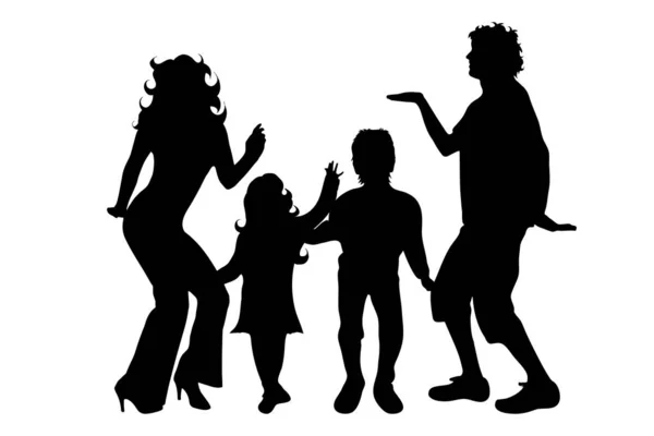 Vector Silhouette Family Dancing White Background — Stock Vector