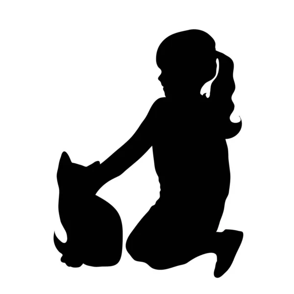 白い背景の上の犬と少女のベクトル シルエット — ストックベクタ