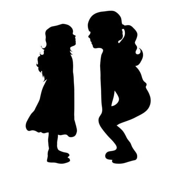 Silhouette Vectorielle Deux Petites Filles Amusant Fond Blanc — Image vectorielle