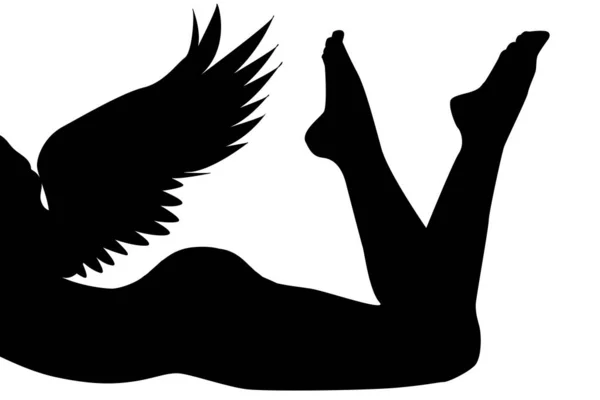 Vektorsilhouette Einer Frau Mit Flügeln Auf Weißem Hintergrund — Stockvektor