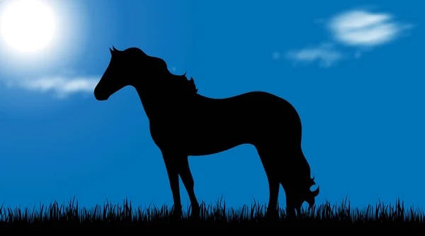 Vector Silhouette Horse Meadow Sunny Day — Stock Vector