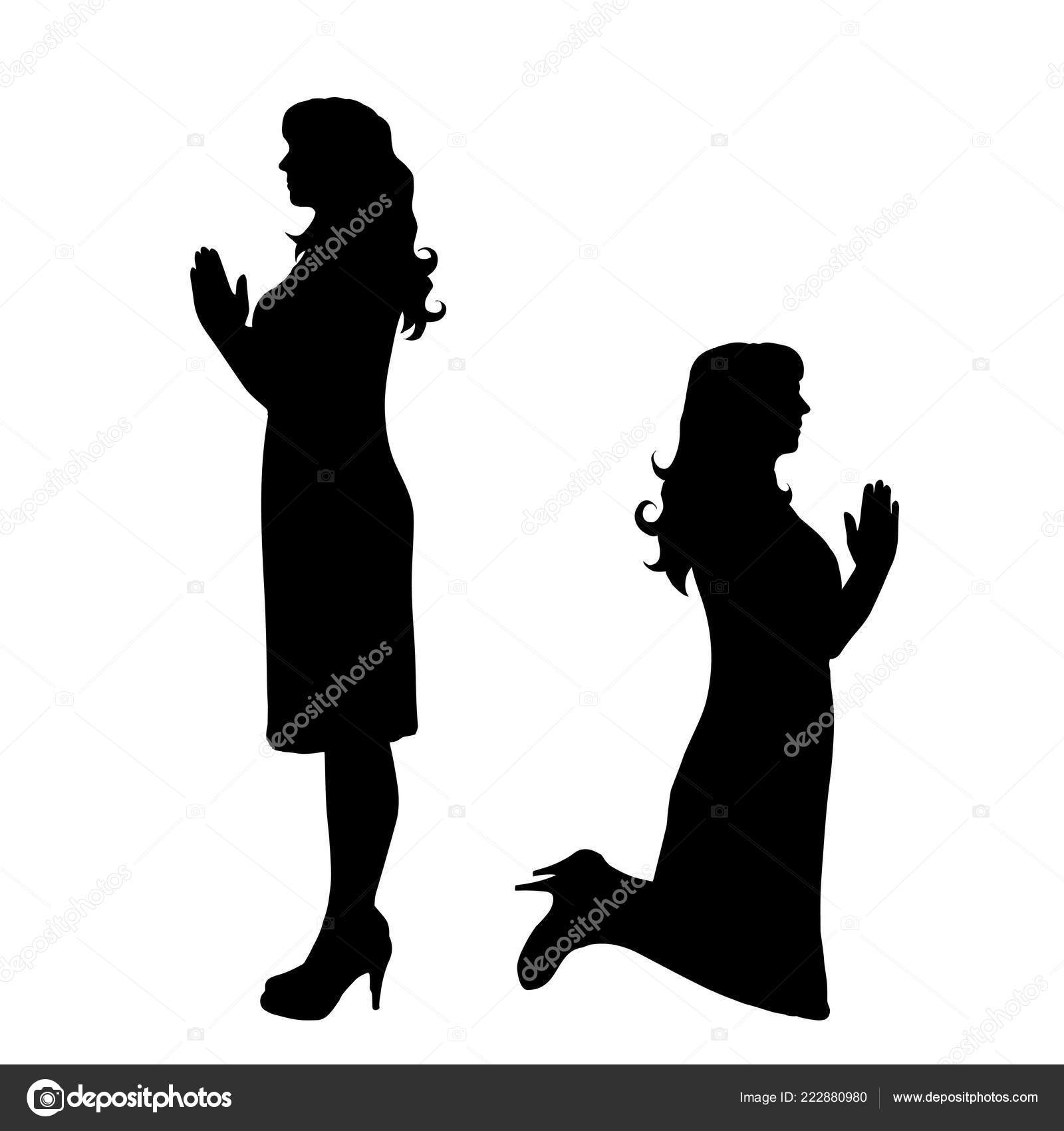 Download Vector Silhouette Women Praying White Background — Stock ...
