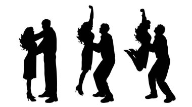 Beyaz arka plan üzerinde dans ediyor çift siluet vektör.