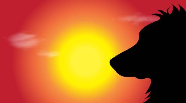 Günbatımında bir köpek vektör çizim.