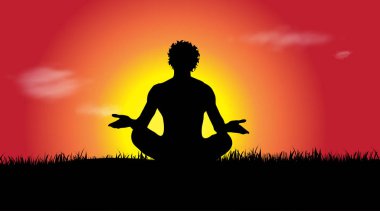 Günbatımında bir adam silüeti vektör.