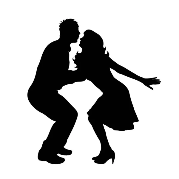 白い背景の上を踊るカップルのベクトル シルエット — ストックベクタ